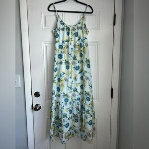 BEAU & RO SIZE S midi length summer‎ dress baby blue floral birds print